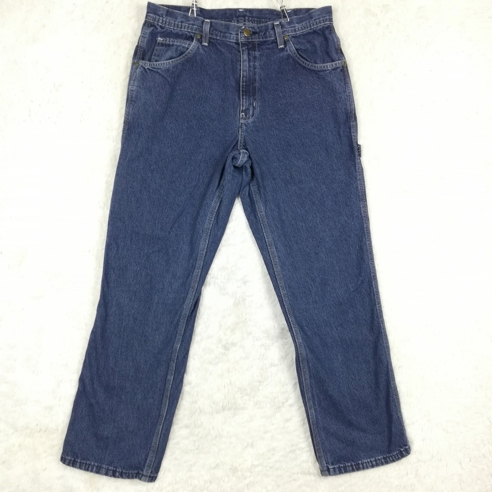 Key Mens Jeans Carpenter Blue Denim Relaxed Fit‎ Medium Indigo Wash 34x32